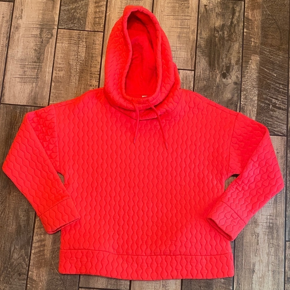 GAP fit Vibrant Jacquard Neon Coral Quilted Hoodie - Picture 1 of 12